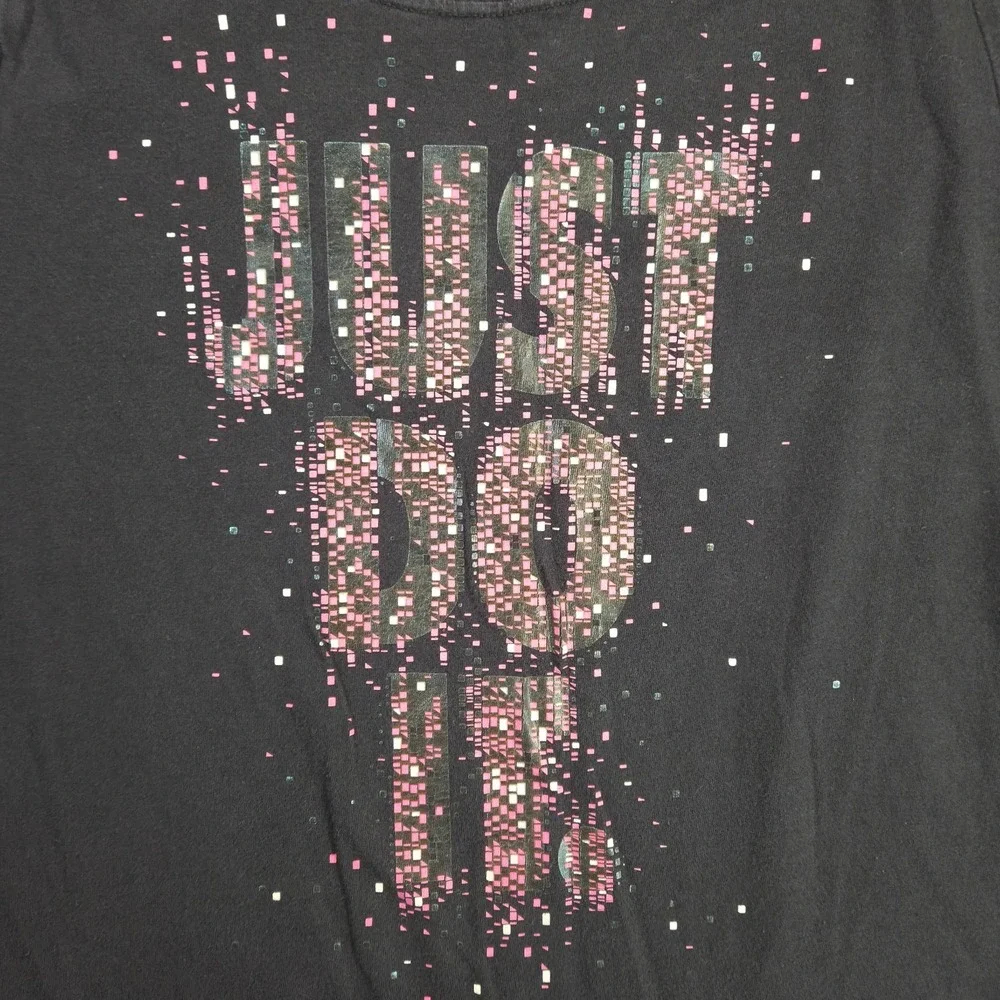 Just Do It Nike Girl's XL Black Top with Pink Writing